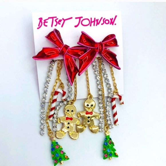 🔹️Betsey Johnson🔹️ Holiday Candy Cane Chandelier  Drop Earrings ✨️🎄 - Picture 4 of 7